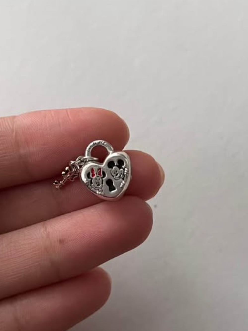 Pandora Silver Heart Lock Charm with Minnie & Mickey Motifs